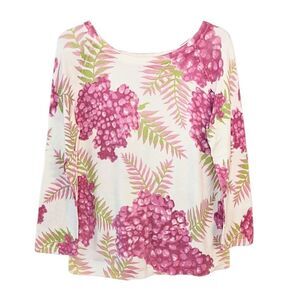 Knitme boat neckline pink berry green leafs sweater Medium @X